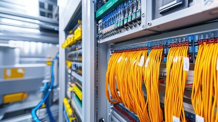 Poster - Vibrant Fiber Optic Cables in Modern Network Server Room Setup