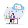 © Daha Studio - Woman using laptop with cloud data and document management system