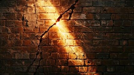 Poster - Cracked Brick Wall with Abstract Light Effects and Texture Details