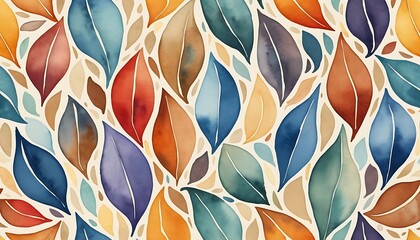 Aufkleber - Watercolor Autumn Leaves Pattern, Seamless Textural Background Design