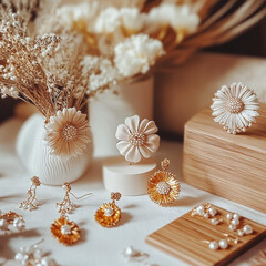 Elegant jewelry display home decor product photography cozy environment close-up view fashion accessories