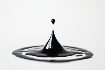 Poster - Black Paint Droplet Creating Splash on Clean White Background
