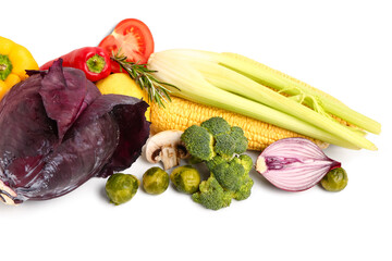 Wall Mural - Fresh ripe vegetables on white background