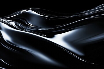 Poster - Abstract Flowing Black Liquid with Smooth Curves and Glossy Surface