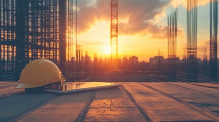 Aufkleber - Sunset construction site tablet hardhat planning