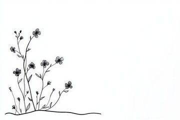 Poster - Delicate Hand-Drawn Flowers Design on Minimalist White Background