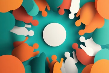 Poster - Colorful Paper Cutouts of People Surrounding a Blank Circle