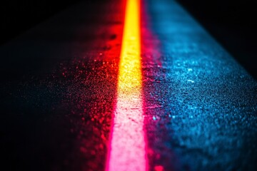 Poster - Vibrant Neon Light Reflection on Dark Surface at Night