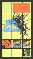 Poster - Abstract Art With Bold Colors and Dynamic Shapes on Yellow Background