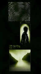 Poster - Abstract Green Portrait with Swirling Patterns and Nature Elements
