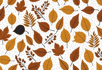 Aufkleber - Autumnal Leaves Pattern with Delicate Polka Dots and Fall Colors