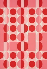 Poster - Crimson Cascade, A Geometric Dance of Circles, Squares and Subtle Shades