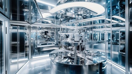 Poster - Futuristic Laboratory Interior with Reflective Surfaces and Equipment