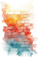 Wall Mural - Abstract Watercolor Background of Orange and Blue Brick Wall