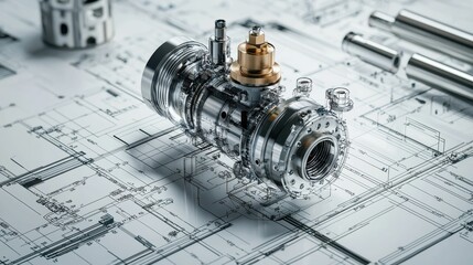 Poster - Industrial Mechanical Part on Technical Blueprint Background