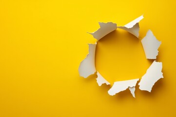 Poster - Torn White Paper Circle on Vibrant Yellow Background