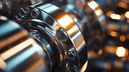 Poster - Close-Up View of Metallic Gears in Industrial Machinery Setting