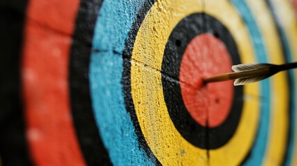 Poster - A detailed shot of a target with concentric circles in bright colors, with arrows stuck near the edges.
