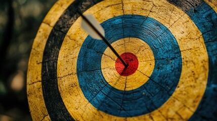 Poster - A detailed shot of a target with concentric circles in bright colors, with arrows stuck near the edges.
