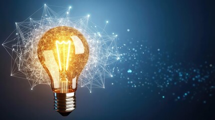 Poster - A light bulb with a glowing filament, surrounded by a neutral background with an ample amount of empty space for a message.