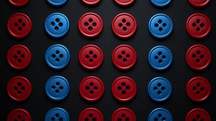 Poster - Red and Blue Buttons Seamless Pattern Background Texture Design Elegant Modern Abstract Geometric Four Holes Stylish Graphic Resource art card style  