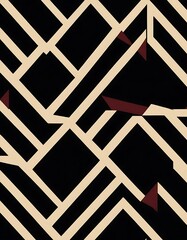 Aufkleber - Abstract Geometric Pattern with Interlocking Beige Lines and Black Shapes