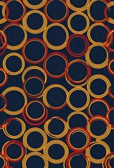 Poster - Abstract Geometric Pattern with Interlocking Circles in Warm Tones on Dark Blue