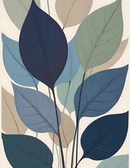 Aufkleber - Elegant leaf composition in muted tones, minimalist botanical illustration