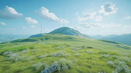 Wall Mural - green energy innovation with wind turbine on hilltop representing environmental sustainability