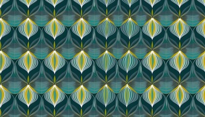Poster - Abstract Teal and Yellow Petal Pattern for Backdrops and Textile Design