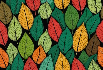 Aufkleber - Chromatic Leaves, An Autumnal Array in Vivid Shades and Detailed Veins