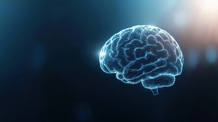 Poster - A glowing, digital representation of a human brain against a dark background, symbolizing intelligence and technology.