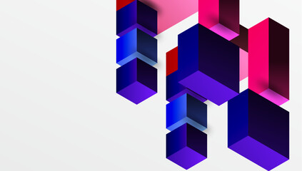 Poster - Sleek abstract design featuring isometric 3D blocks in a clean, modern composition. Perfect for tech-inspired themes, with vibrant colors and geometric precision