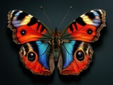 peacock butterlfy on black background