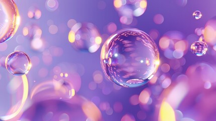 Poster - A visually captivating composition of colorful bubbles floating against a soft purple background, creating a dreamy and ethereal atmosphere.