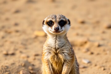 Close-up of a curious meerkat in its natural sandy habitat