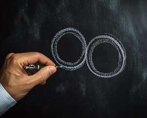 Aufkleber - A corporate strategist drawing two overlapping circles on a blackboard, symbolizing collaboration, business intersection, and idea sharing