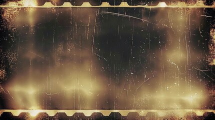 Poster - A textured, vintage film frame background with scratches and a warm, golden hue, ideal for nostalgic or retro-themed designs.