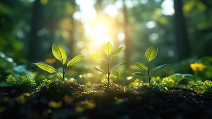 Wall Mural - hopeful growth of saplings reaching for light supporting world environment day and ecology