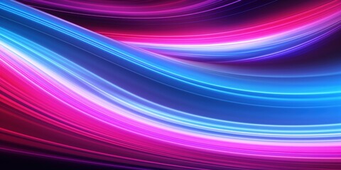 Poster - A vibrant display of flowing light waves in shades of pink, blue, and purple, creating a dynamic and modern digital abstract background.