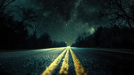 Poster - A serene nighttime road under a starry sky, evoking a sense of adventure and tranquility.