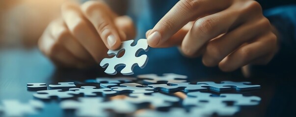Poster - Business professional solving a jigsaw puzzle on a smartphone screen, showcasing the power of online business solutions