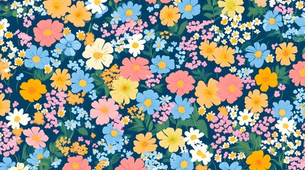 Wall Mural - Retro colorful Flowery colorful pattern in small-scale flowers. Liberty style .Floral seamless design for fashion , fabric,wallpaper,web and all prints