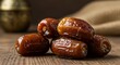 © ryandi - Close up view of delicious shiny dates on wooden table
