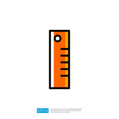 Poster - Orange Ruler Icon Representing Measurement and Design in Office Stationery Tools for Effective Planning and Precision in Geometry