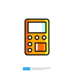 Poster - Calculator Icon in Bright Yellow and Orange Color Scheme with Buttons for Digital and Educational Applications