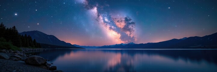 Wall Mural - milky way over vast expanse of biscarosse lake, milky way, galaxy, lake