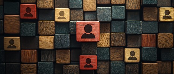 Poster - Personal development for business growth arrows and businessperson icons stacking wood blocks table concept