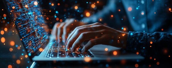Leinwandbilder - Businessman analyzing big data on laptop global network data concept online connections and digital structure