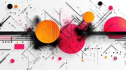 Leinwandbilder - Abstract art featuring vibrant circles, lines, and geometric shapes on a white background.